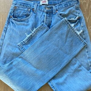 Distressed 501 Straight Leg Button Fly